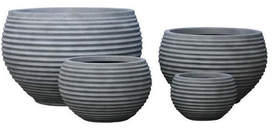 Lightweight Ribbed Designer Planter - Warm Grey