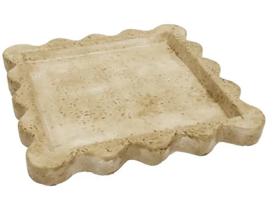 20cm Travertine Look Scalloped tray - White