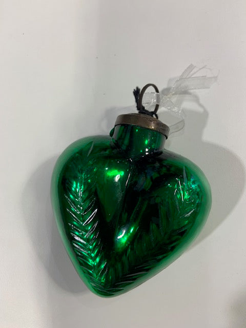 Emerald satin etched hanging heart