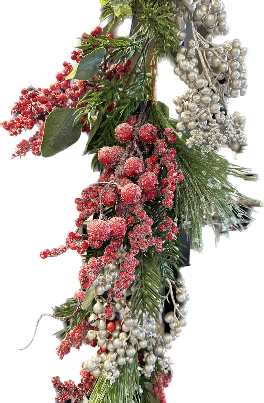 Frosted Berry / Pine / Leaf Silver Berry Garland