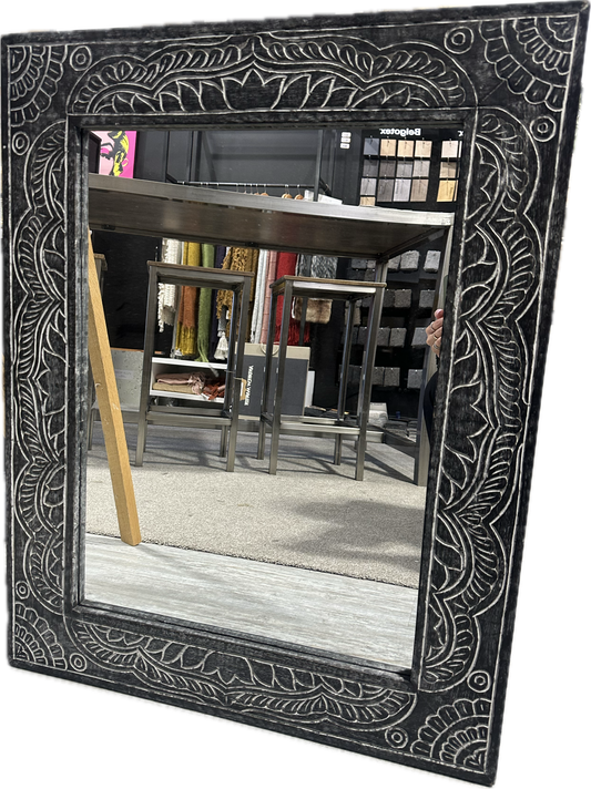 Dark Grey Carved Mirror - Rectangular