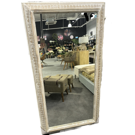 Casis Carved Mirror - White Distress