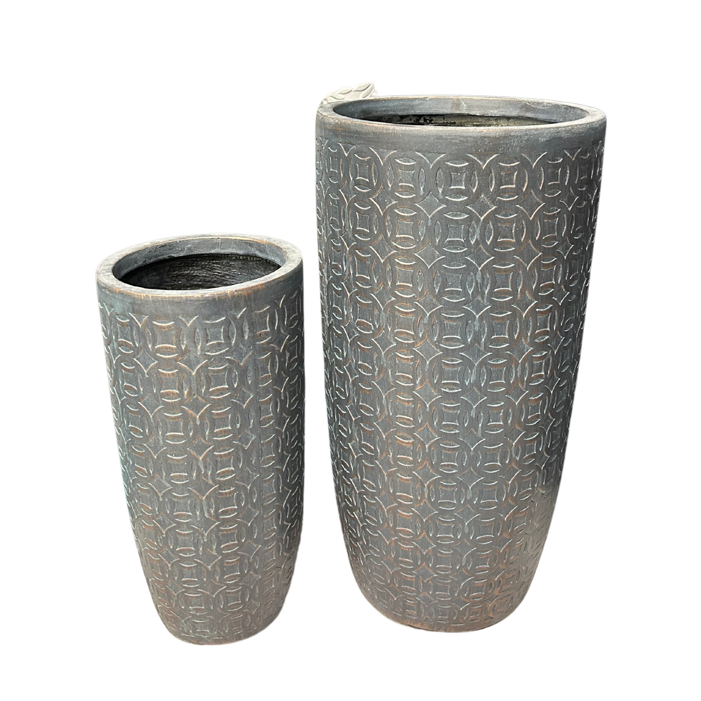 Copper tall baroque planter set of 2