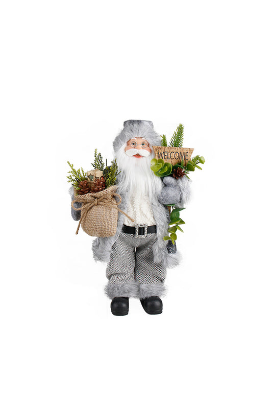 Santa Grey/White Plaid with Welcome Sign 30cm