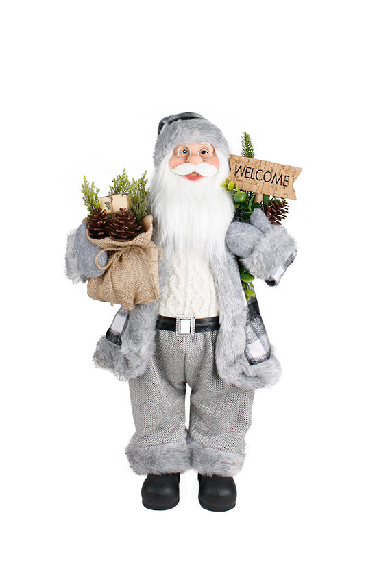 Santa grey white plaid welcome sign 60cm