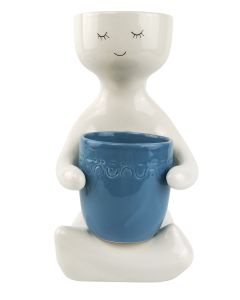 Person holding a pot planter dusty blue large