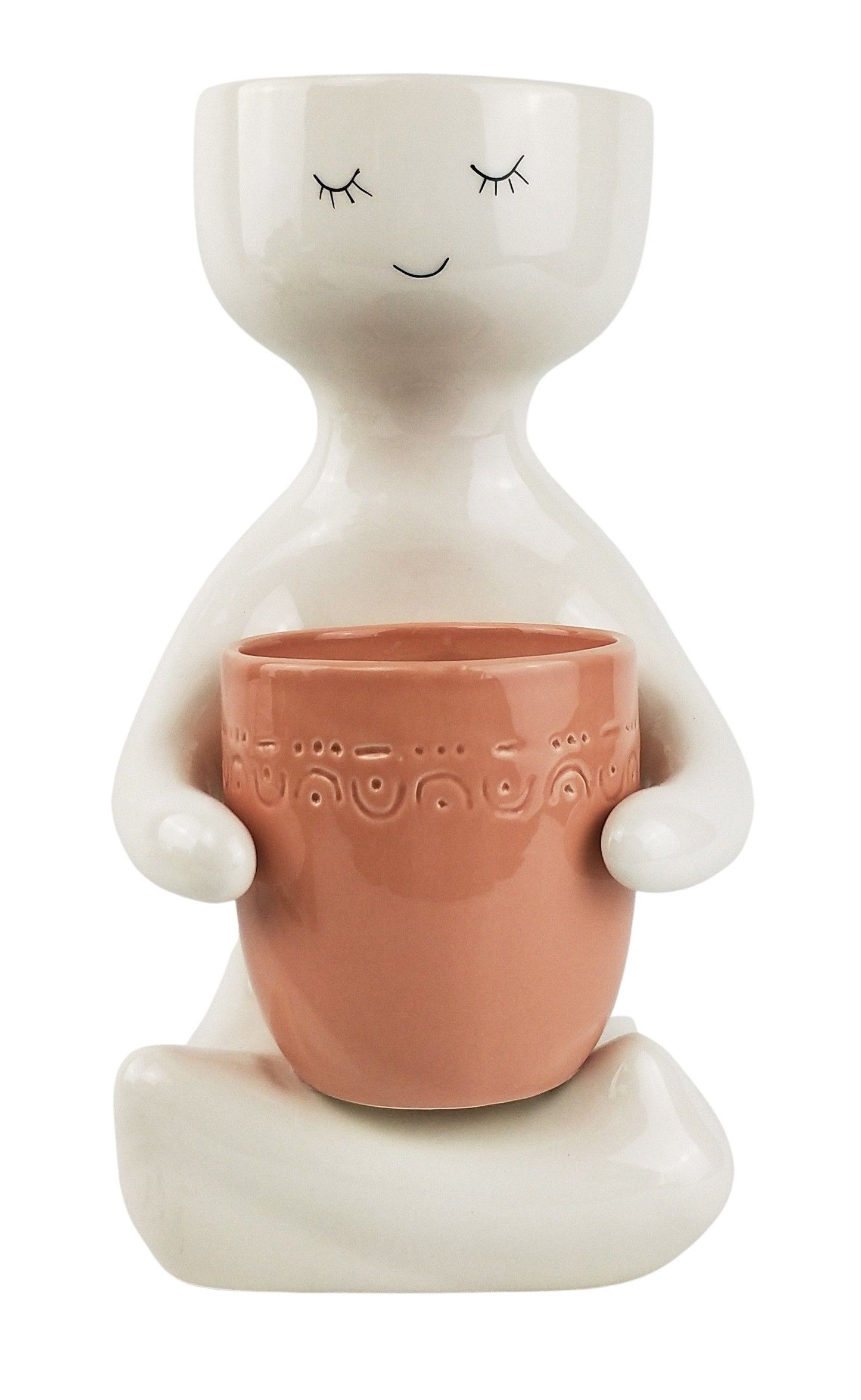 Person holding a pot planter pink