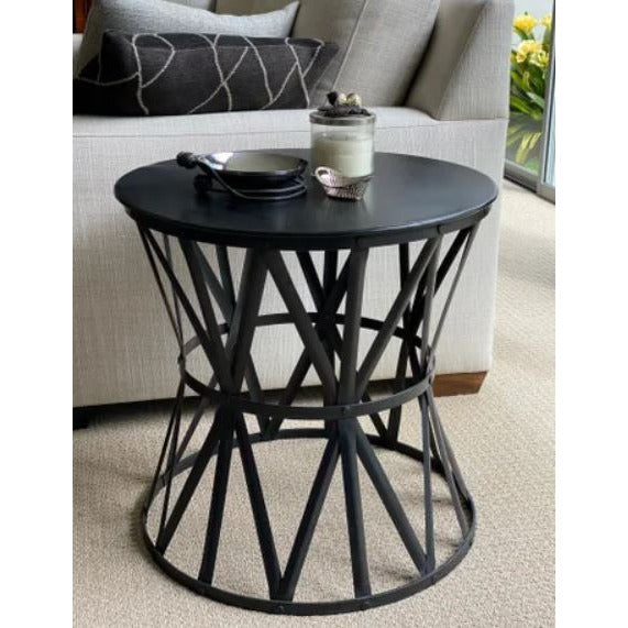 Black Iron Drum side table