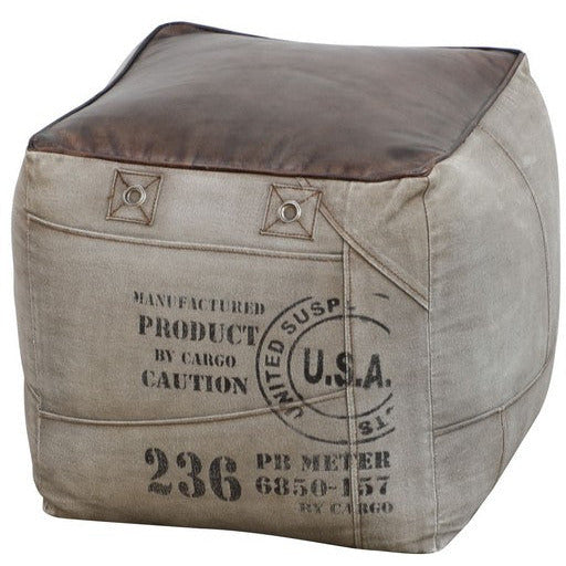 Canvas & Leather Ottoman